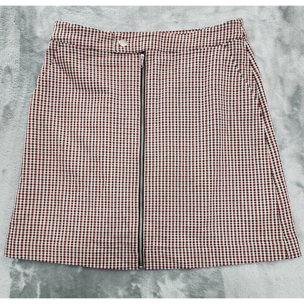 Gap Skirt Womens 6 Black‎ Red Plaid Zip Front Mini Pockets Preppy Academia Retro